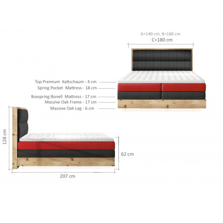 Łóżko kontynentalne TRENTO LED 140x200